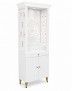 Contemporary Puja Unit with Storage and Designer Ganesha Back