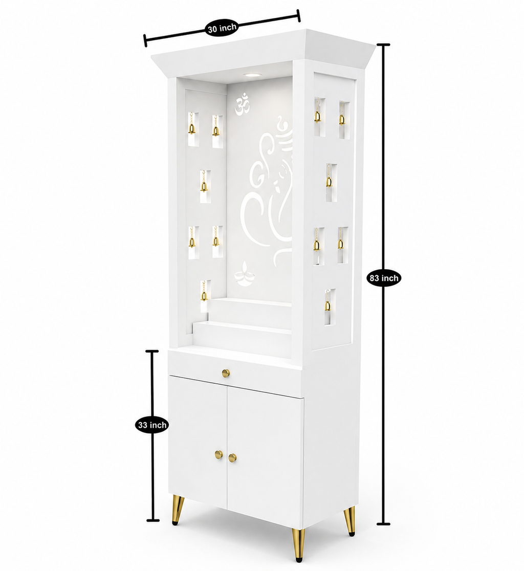 Contemporary Puja Unit with Storage and Designer Ganesha Back