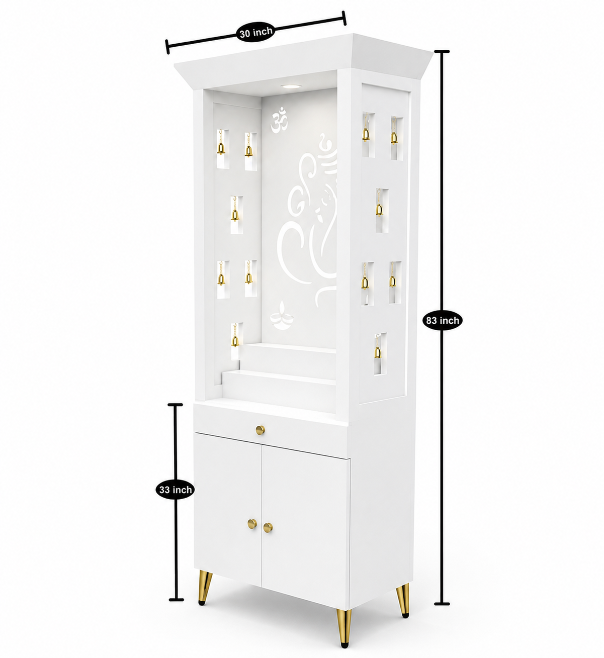 Contemporary Puja Unit with Storage and Designer Ganesha Back