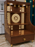 Small Home Mandir with Storage and Carved Floral Side Panels