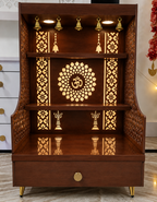 Small Home Mandir with Storage and Carved Floral Side Panels