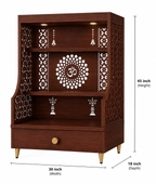 Small Home Mandir with Storage and Carved Floral Side Panels