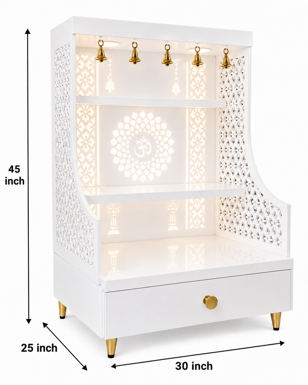 Small Home Mandir with Storage and Carved Floral Side Panels