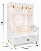 Small Home Mandir with Storage and Carved Floral Side Panels