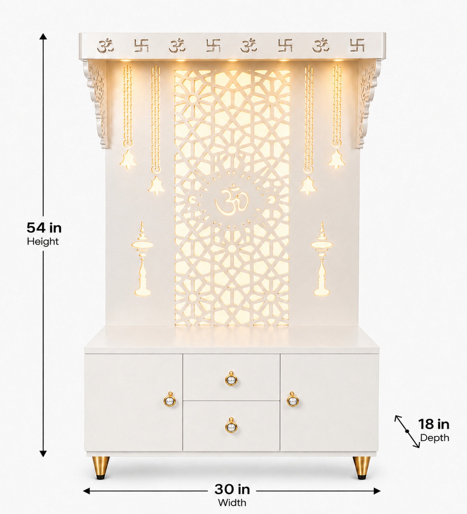 Spacious Wooden Pooja Mandir with Backlit Om Design and Storage