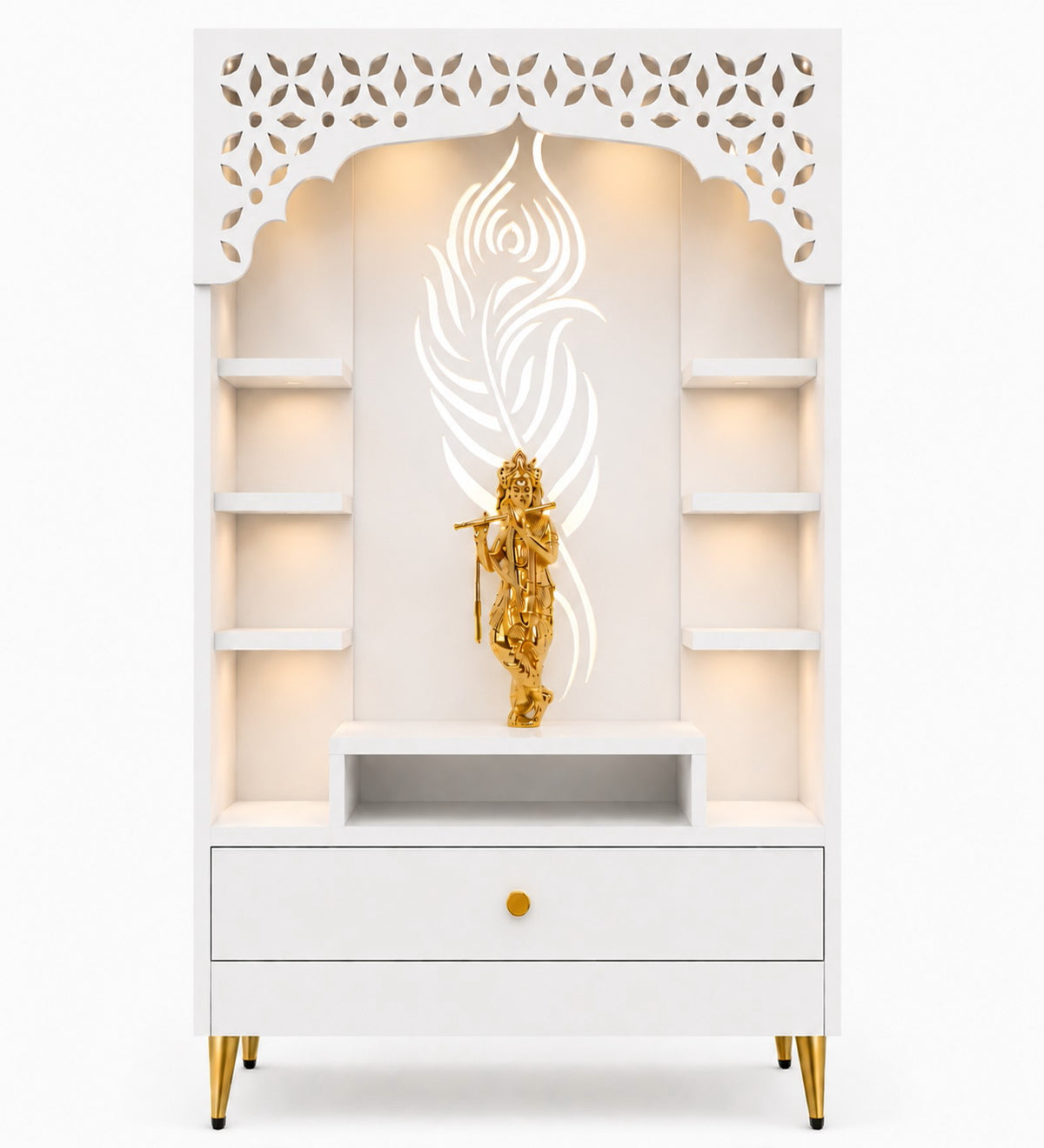 Designer Floor Pooja Mandir with LED Panel and Krishna Theme