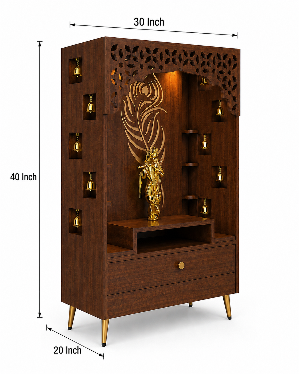 Designer Floor Pooja Mandir with LED Panel and Krishna Theme