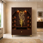 Designer Floor Pooja Mandir with LED Panel and Krishna Theme