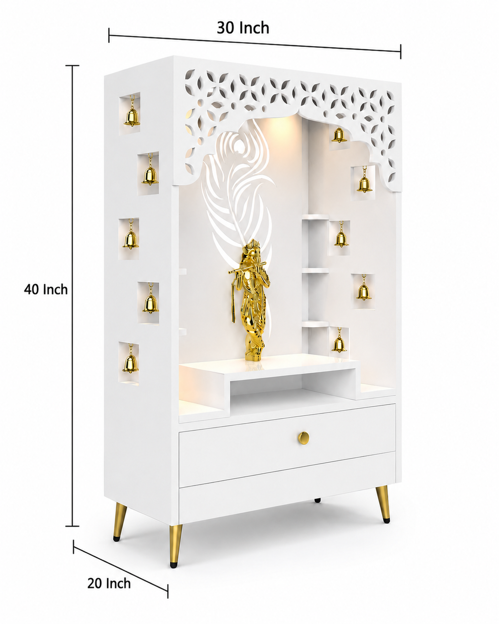Designer Floor Pooja Mandir with LED Panel and Krishna Theme