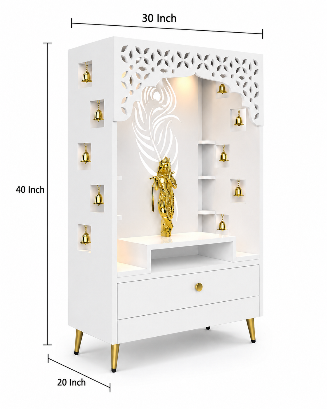 Designer Floor Pooja Mandir with LED Panel and Krishna Theme