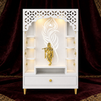 Designer Floor Pooja Mandir with LED Panel and Krishna Theme