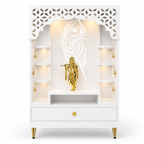 Designer Floor Pooja Mandir with LED Panel and Krishna Theme