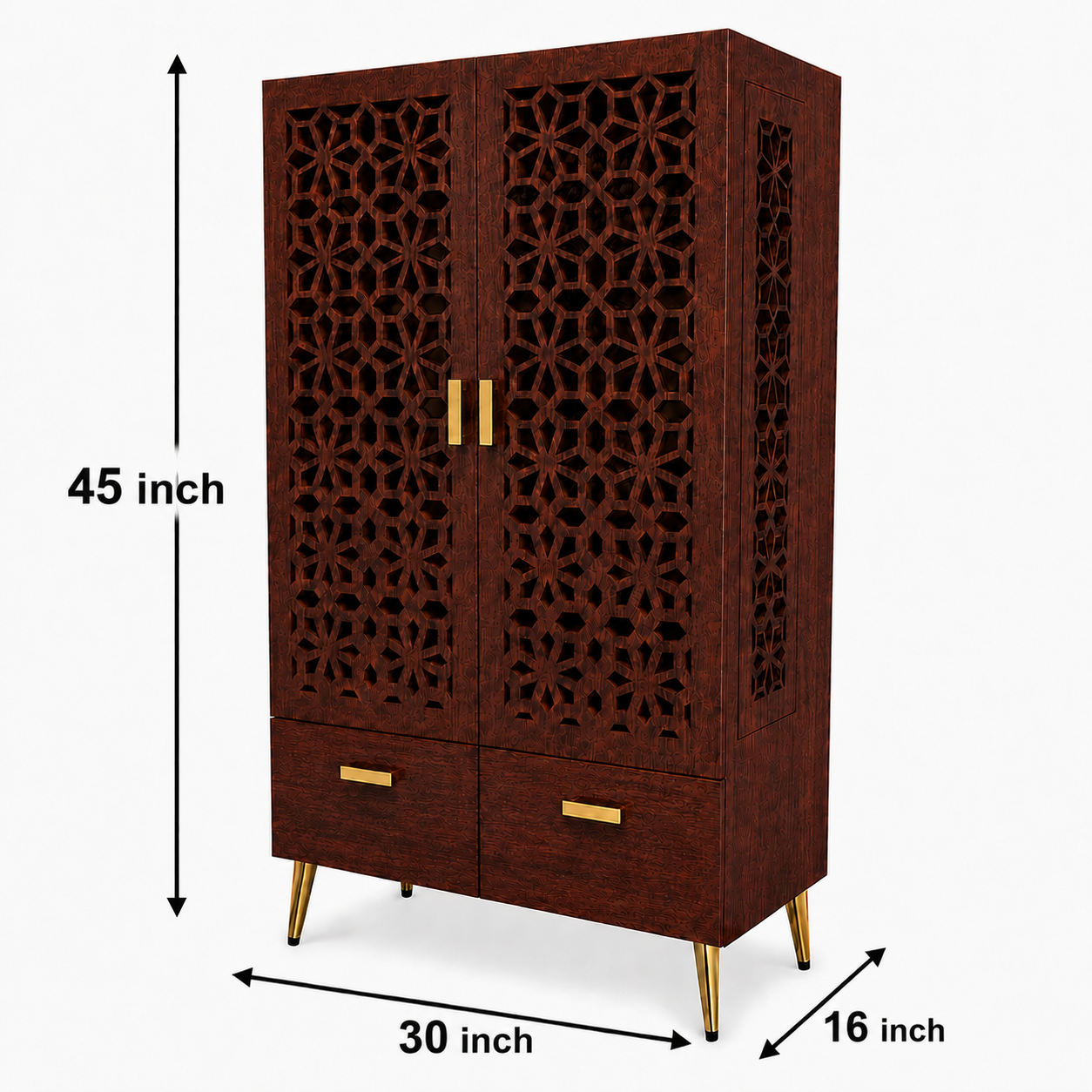 Brown Wooden Mandir for Home with Backlit Krishna and Peacocks