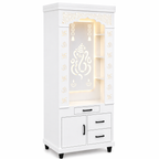 Aesthetic White Finish Wooden Floor Temple with Shri Ganeshji LED Back Panel & Spacious Drawer Storage Cabinet for Home & Office