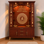 Luxury Brown Finish Wooden Floor Temple for Home & Office with LED OM Panel Drawer & Cabinet Storage for Home & Office