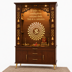 Luxury Brown Finish Wooden Floor Temple for Home & Office with LED OM Panel Drawer & Cabinet Storage for Home & Office