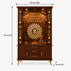 Luxury Brown Finish Wooden Floor Temple for Home & Office with LED OM Panel Drawer & Cabinet Storage for Home & Office