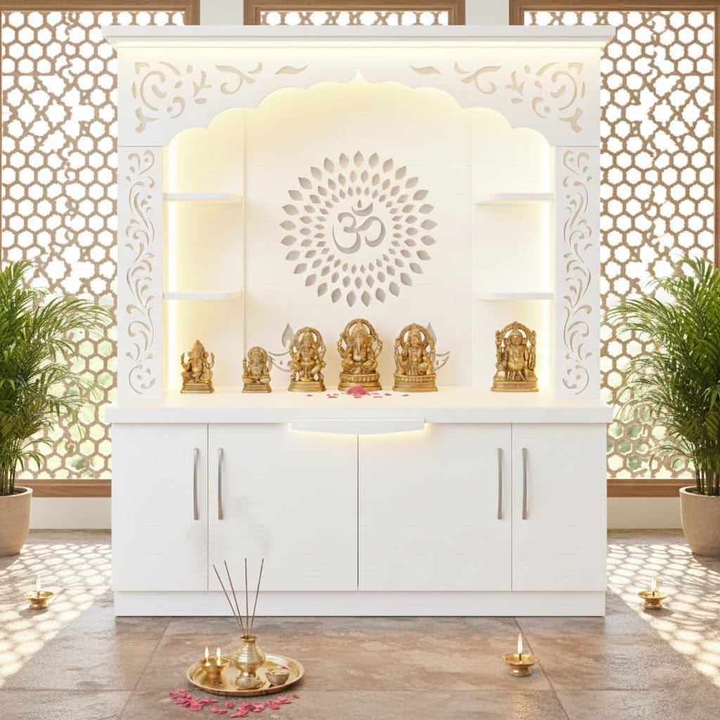 Premium White Wooden Floor Temple with Storage Space for Home