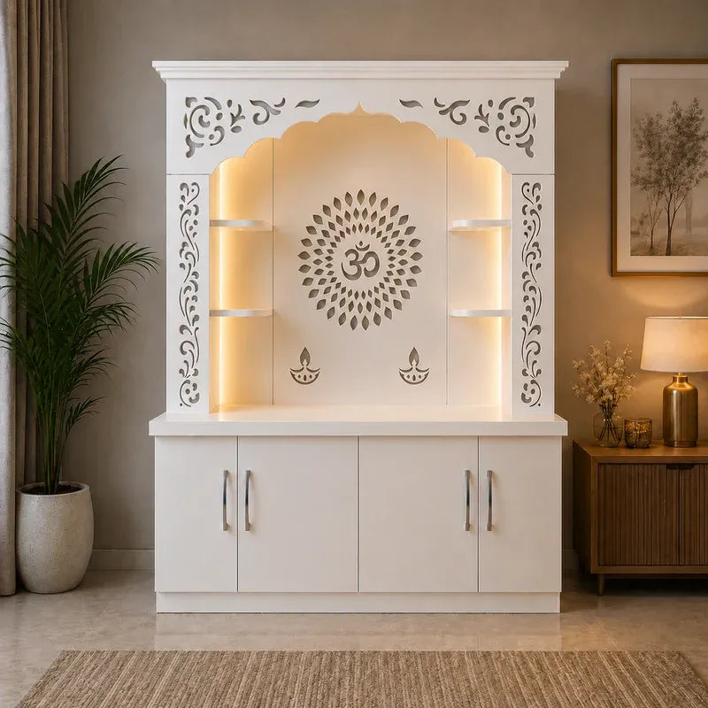 Premium White Wooden Floor Temple with Storage Space for Home