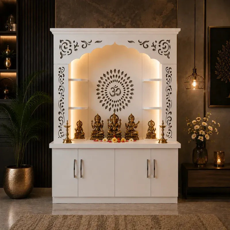 Premium White Wooden Floor Temple with Storage Space for Home
