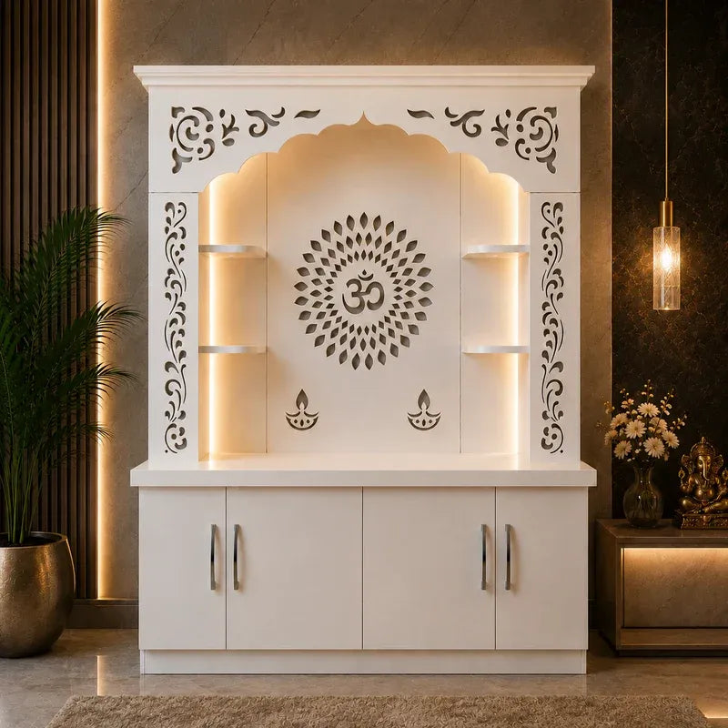 Premium White Wooden Floor Temple with Storage Space for Home