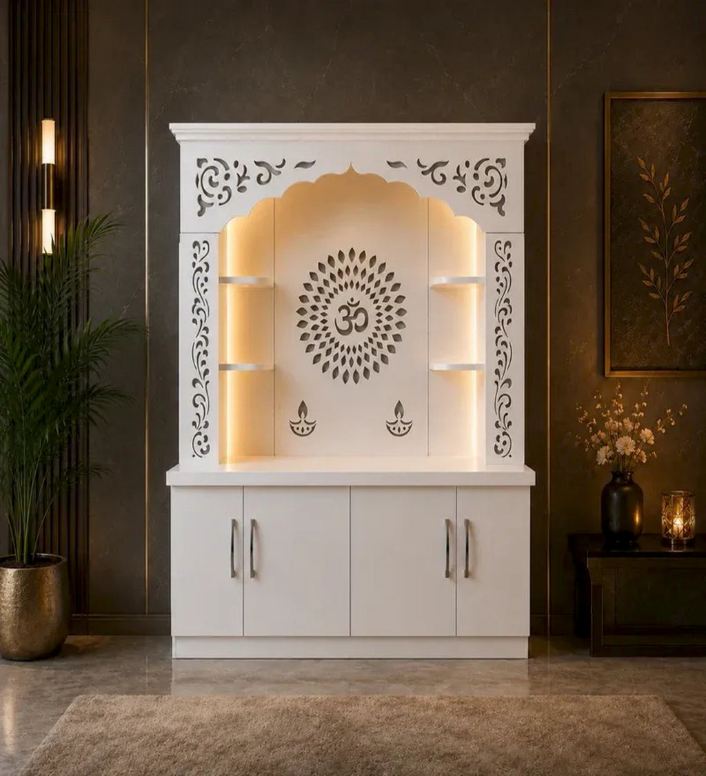 Premium White Wooden Floor Temple with Storage Space for Home