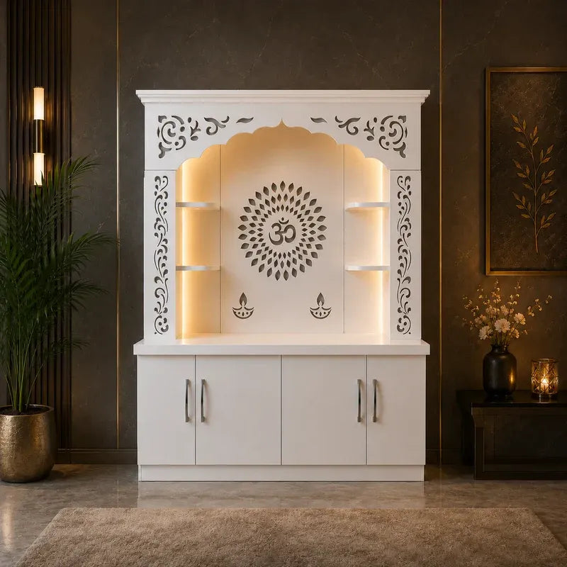 Premium White Wooden Floor Temple with Storage Space for Home