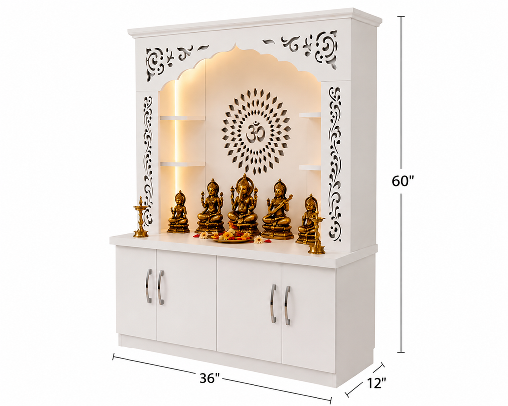 Premium White Wooden Floor Temple with Storage Space for Home