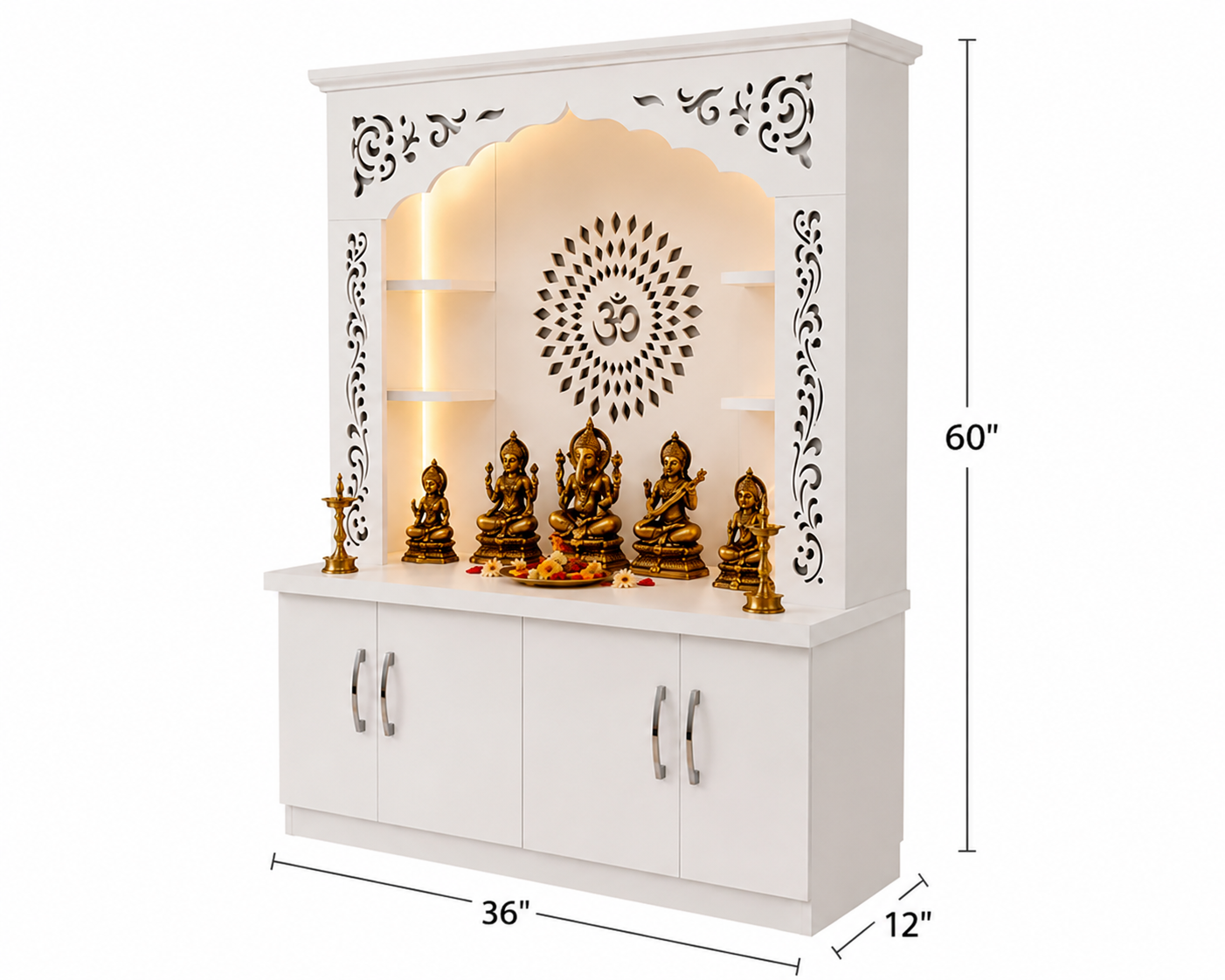 Premium White Wooden Floor Temple with Storage Space for Home