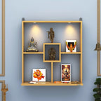Stunning Wall Mounted Shelf Styled Wooden Temple with LED Lights for Home