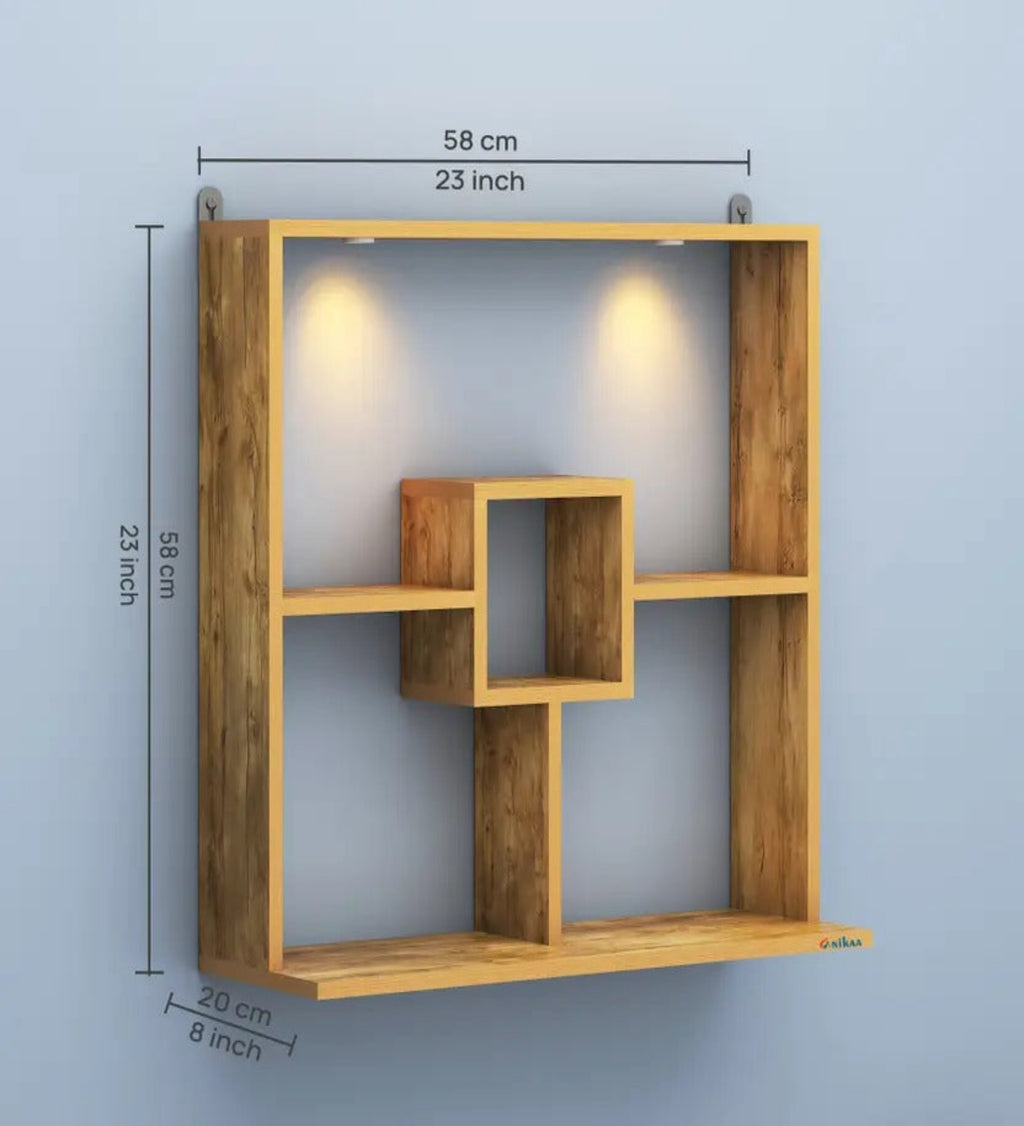 Stunning Wall Mounted Shelf Styled Wooden Temple with LED Lights for Home