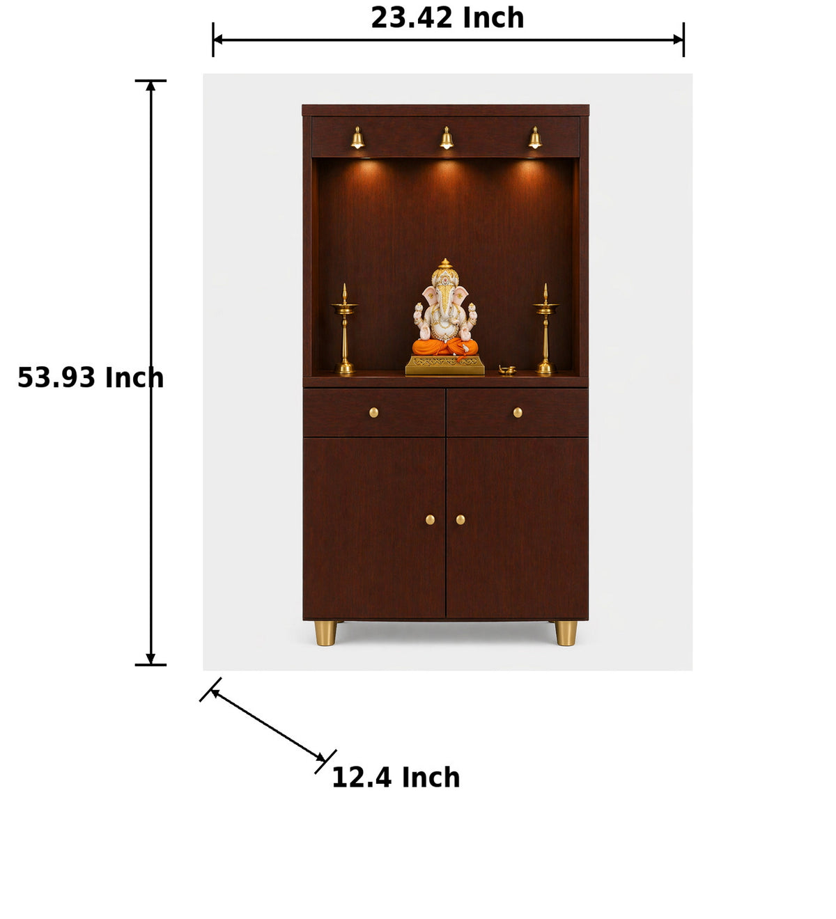 Premium Wooden Floor Temple with Spacious Drawer & Door Storage for Home & Office