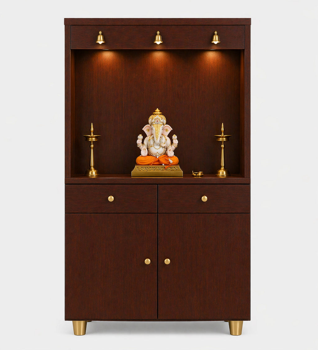Premium Wooden Floor Temple with Spacious Drawer & Door Storage for Home & Office