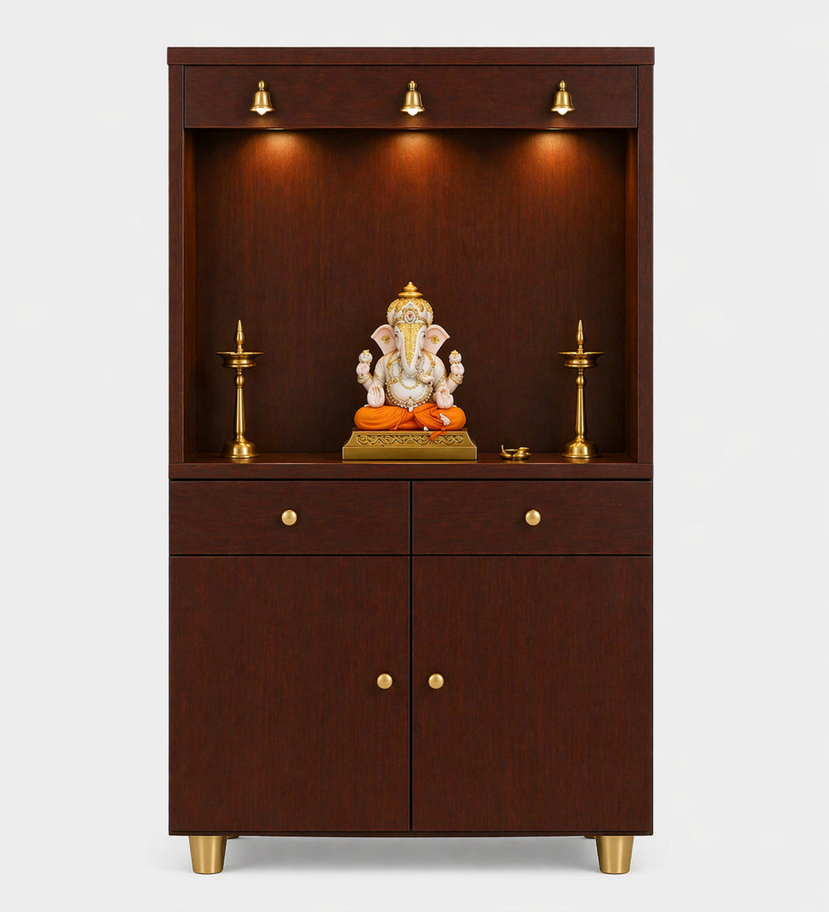 Premium Wooden Floor Temple with Spacious Drawer & Door Storage for Home & Office