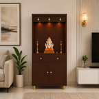 Premium Wooden Floor Temple with Spacious Drawer & Door Storage for Home & Office