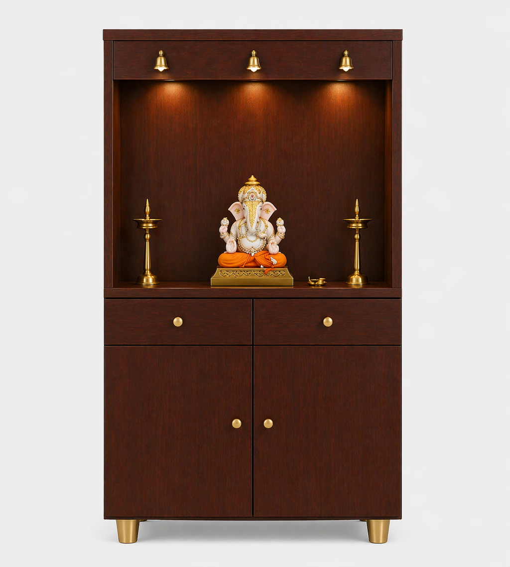 Premium Wooden Floor Temple with Spacious Drawer & Door Storage for Home & Office
