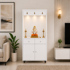 Premium Wooden Floor Temple with Spacious Drawer & Door Storage for Home & Office