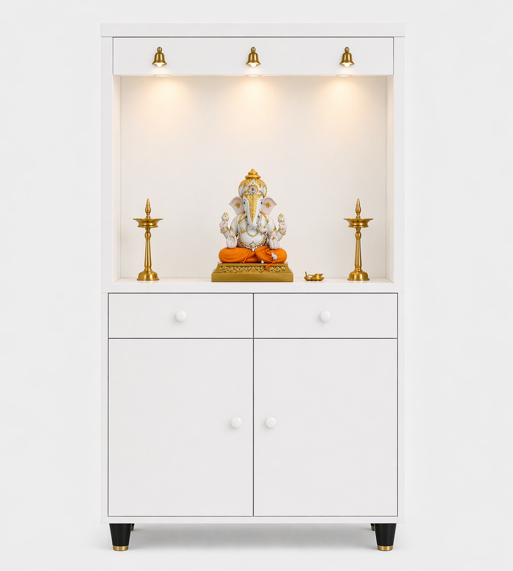 Premium Wooden Floor Temple with Spacious Drawer & Door Storage for Home & Office