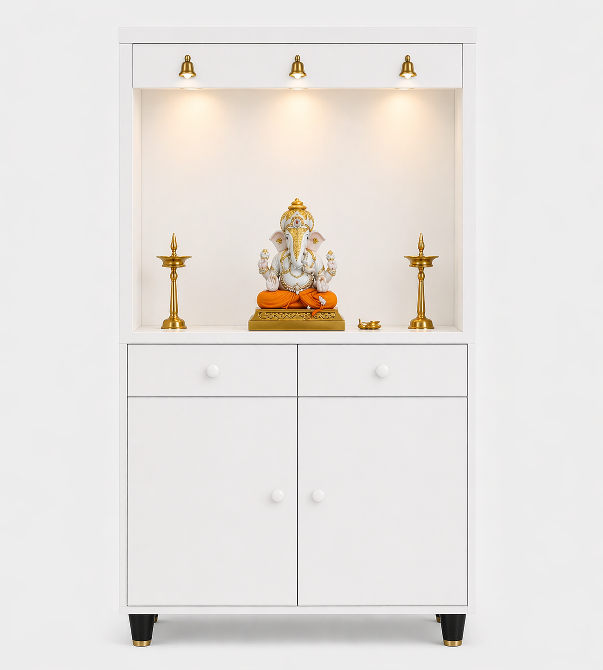 Premium Wooden Floor Temple with Spacious Drawer & Door Storage for Home & Office