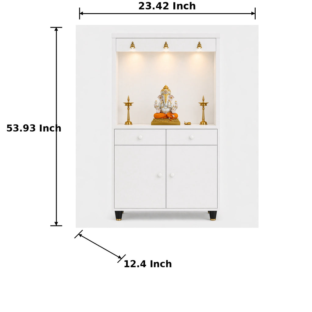 Premium Wooden Floor Temple with Spacious Drawer & Door Storage for Home & Office