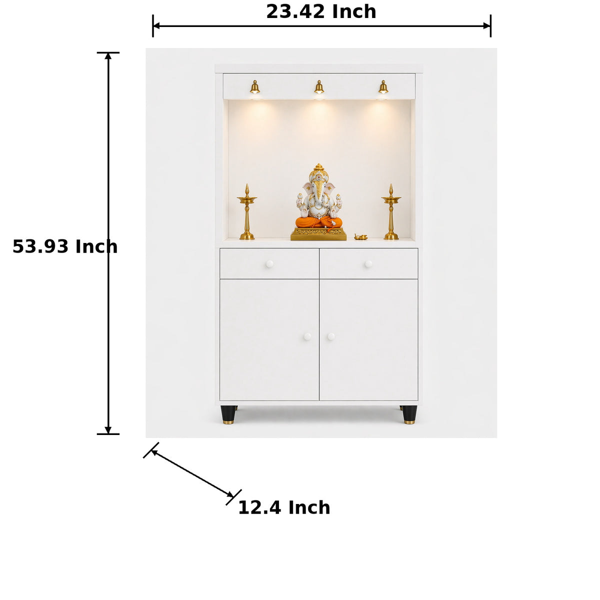 Premium Wooden Floor Temple with Spacious Drawer & Door Storage for Home & Office