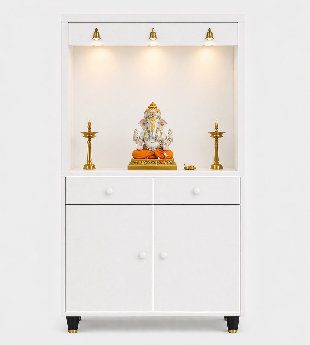 Premium Wooden Floor Temple with Spacious Drawer & Door Storage for Home & Office
