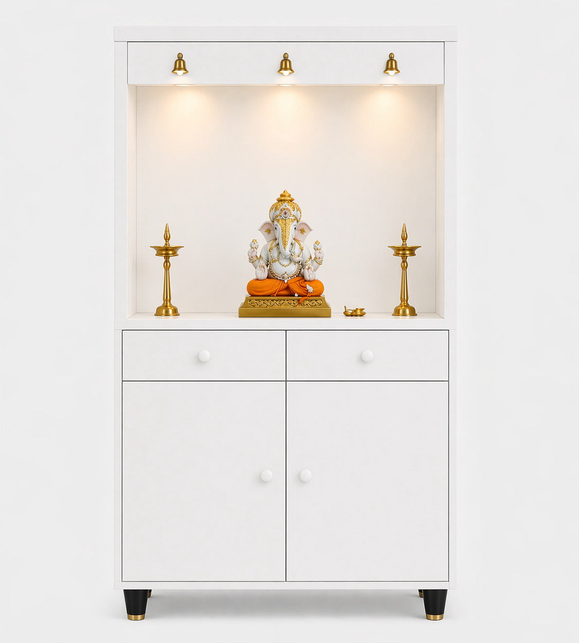 Premium Wooden Floor Temple with Spacious Drawer & Door Storage for Home & Office