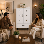 Compact Wooden Floor Temple with Bell Design Door & Spacious Storage Drawer for Home