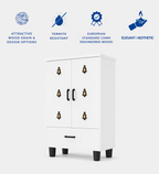 Compact Wooden Floor Temple with Bell Design Door & Spacious Storage Drawer for Home