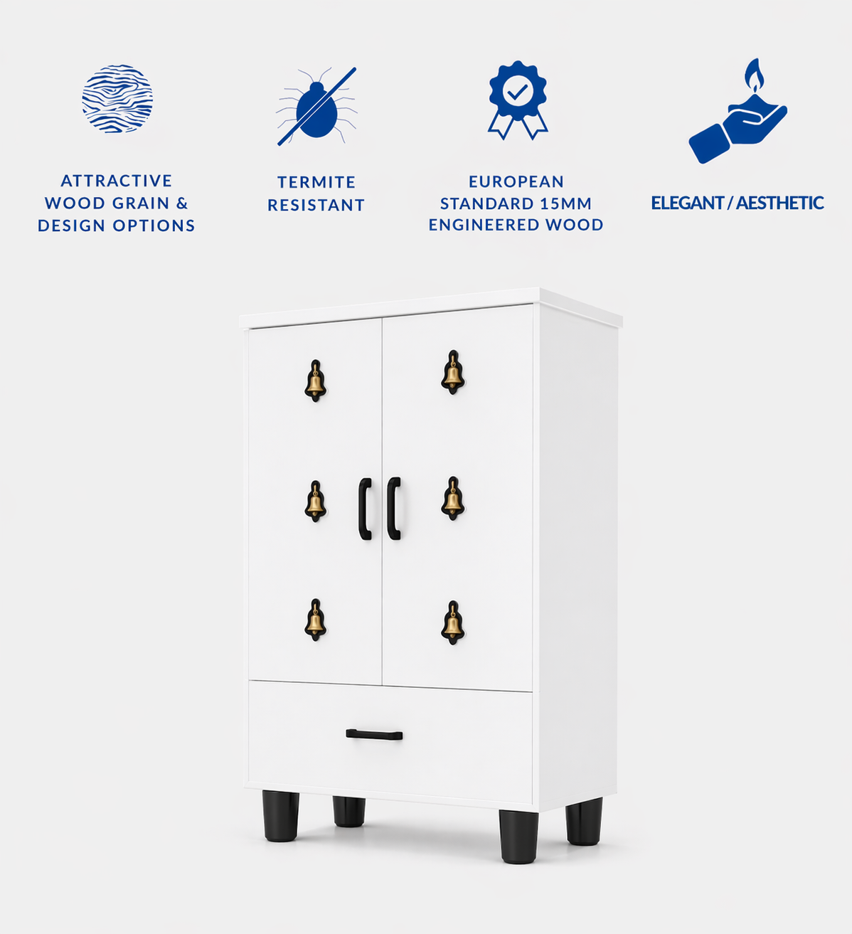 Compact Wooden Floor Temple with Bell Design Door & Spacious Storage Drawer for Home