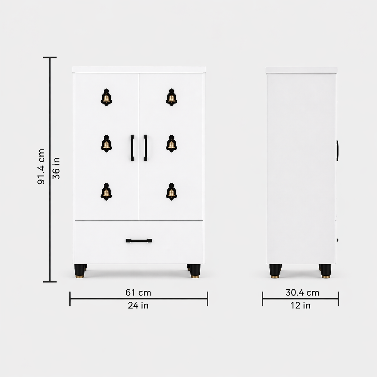 Compact Wooden Floor Temple with Bell Design Door & Spacious Storage Drawer for Home