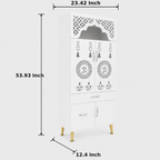 Contemporary White Arch Design Brown Finish Wooden Pooja Temple for Home & Office with LED Swastik OM Panel Drawer & Cabinet Storage