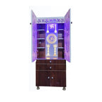 Contemporary Brown Wooden Temple for Home & Office with LED Swastik OM Panel Drawer & Cabinet Storage