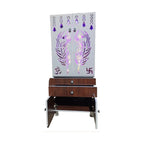 Contemporary Brown Wooden Temple for Home & Office with LED Swastik OM Panel Drawer & Cabinet Storage
